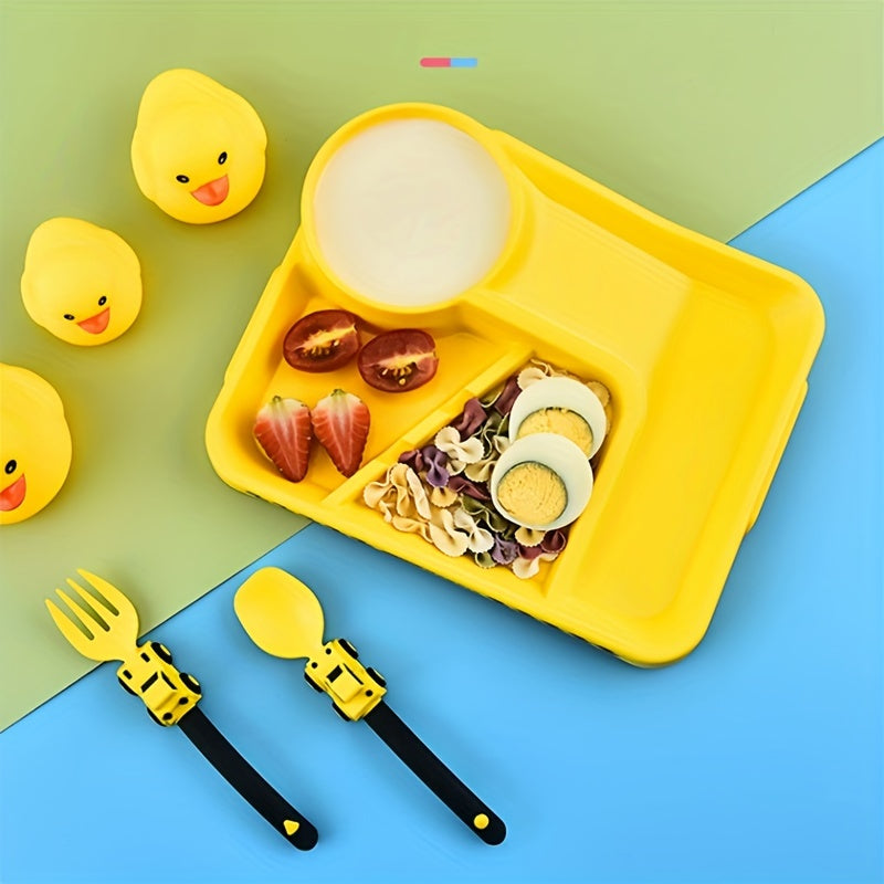 Children's Tableware Cartoon Racing Dinner Plate + Fork Spoon Independent Eating Divided Complementary Food Bowl Baby Suction Cup Non-slip Dinner Plate