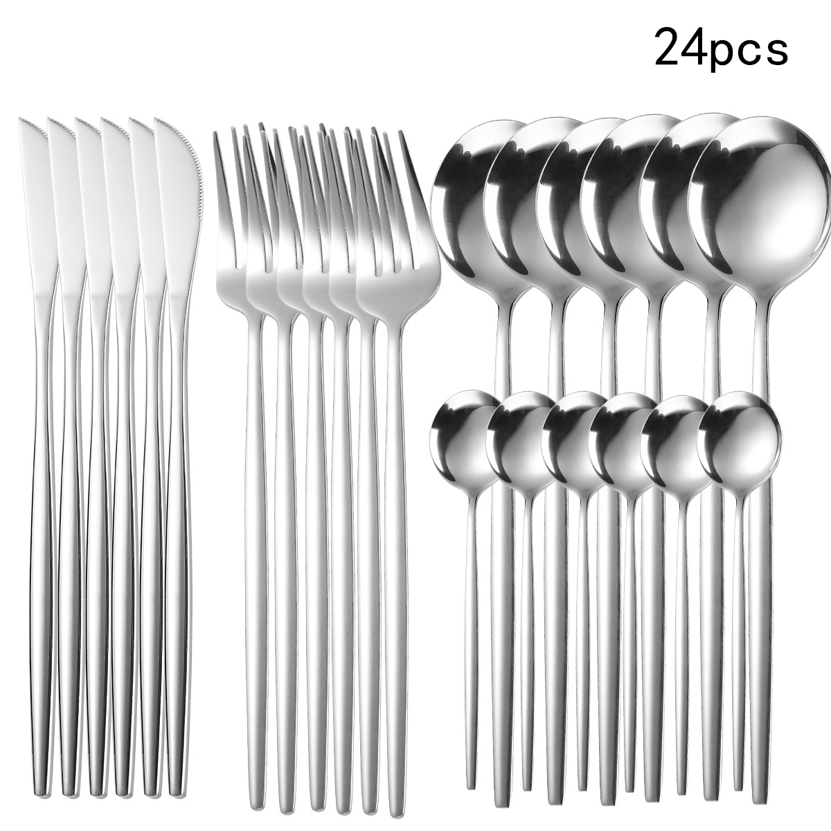 24-Piece Stainless Steel Portuguese Cutlery Set - Golden Western Steak Knife, Fork, and Spoon for Family Restaurant, Dishwasher Safe, Eid Al-Adha Gift - Durable Tabletop Serveware for Food Service Equipment & Supplies