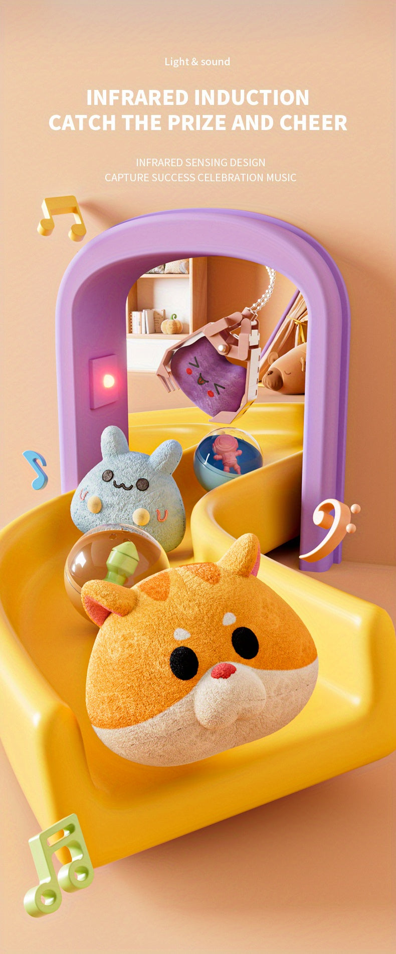Claw Machine Toy, Party Clip Doll Gashapon Machine, Home Light And Music Two Power Supply Modes, Birthday Gift For Boys And Girls, Christmas Gift, Send 10 Dolls, 10 Capsule Eggs, Power Supply Line