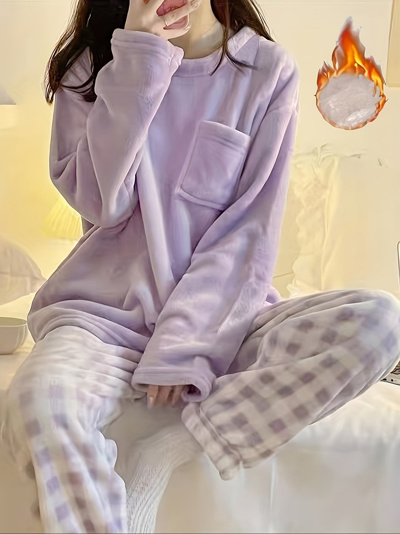 [Velvet Pajama] Winter Warm Velvet Pajama Set | Plaid Pattern Pajama, Solid Color Casual Home Wear Set