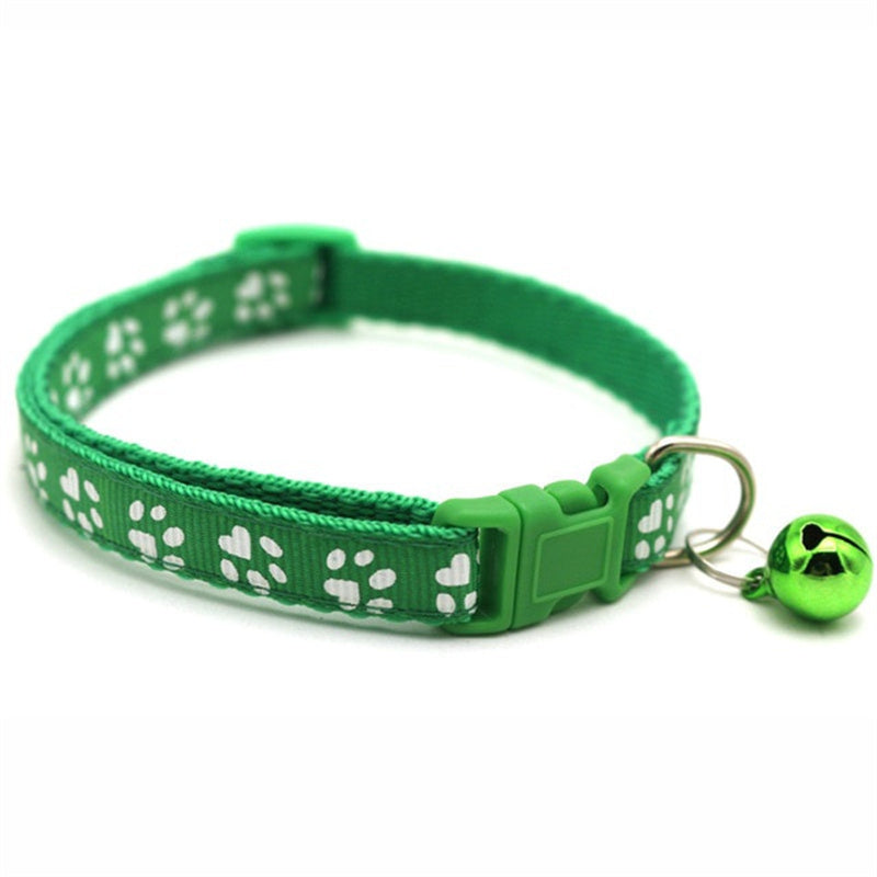Rainbow Cute Bell Collar with Adjustable Buckle and Paw Print Design for Cats