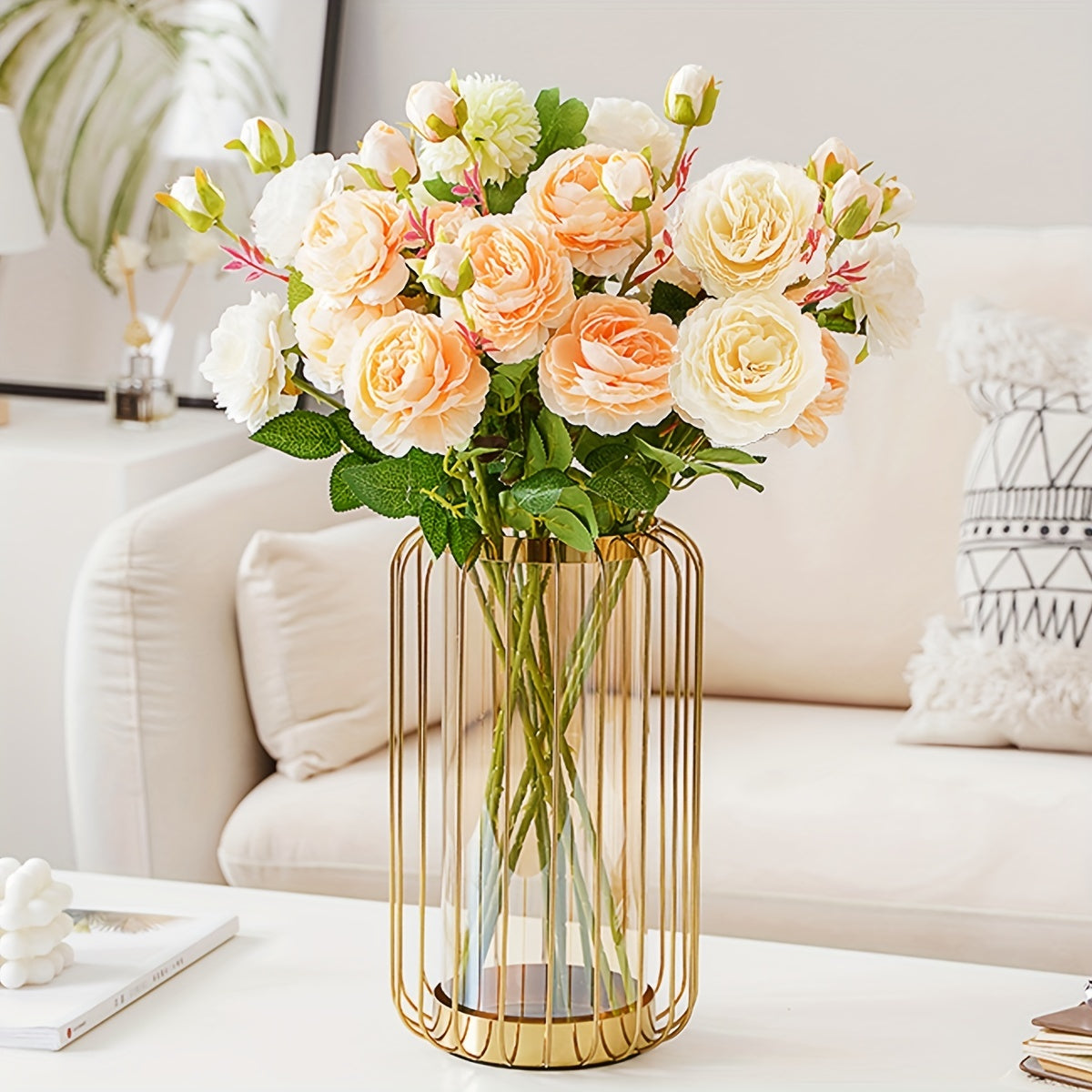 Creative Light Luxury Metal Glass Vase Dining Table Iron Art Vase Decoration Home Living Room Dry Flower Arrangement Ornaments