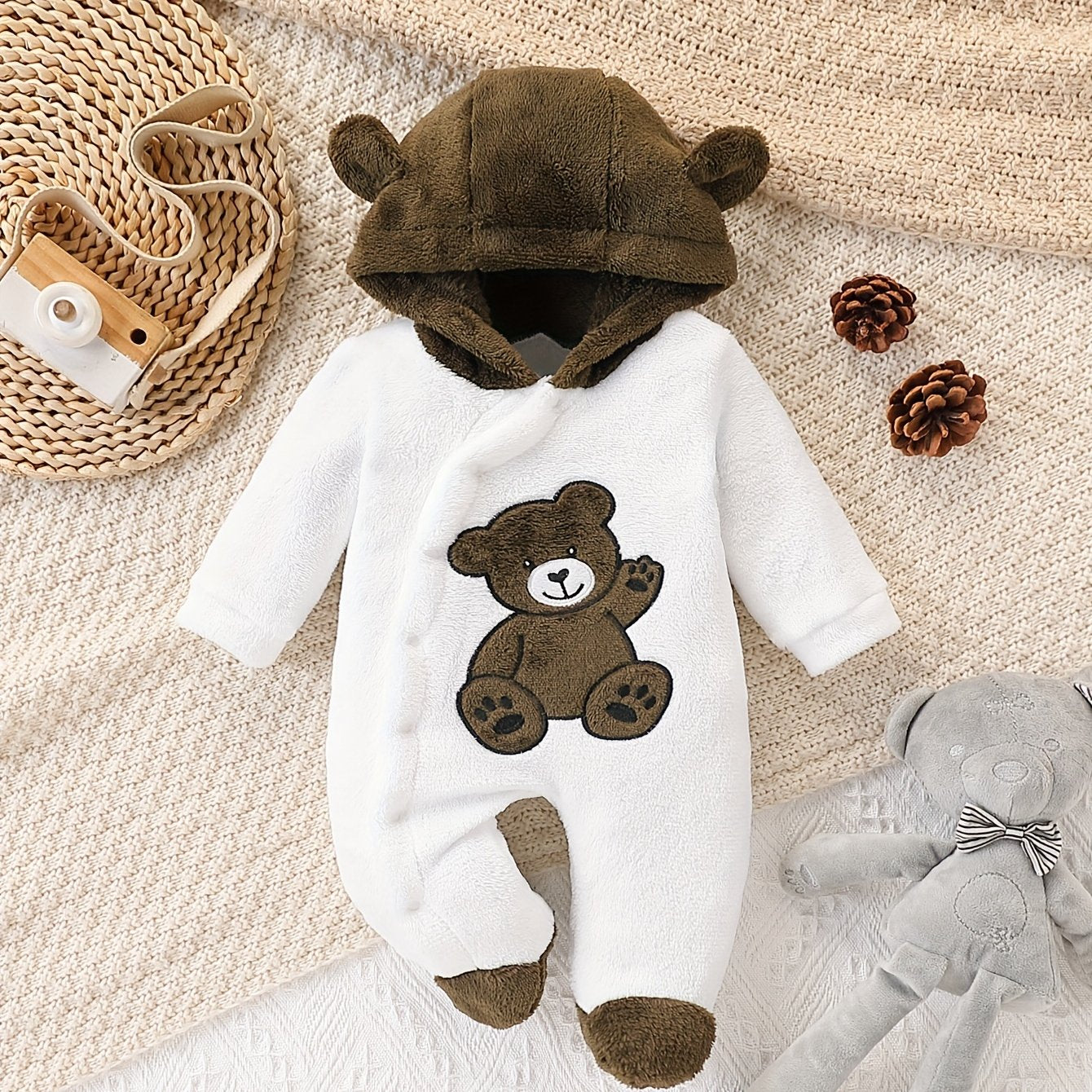 Baby Footed Onesie, Newborn Infant Footed Romper, Winter Thickened Plush Warm Base Layer, Perfect for Outdoor
