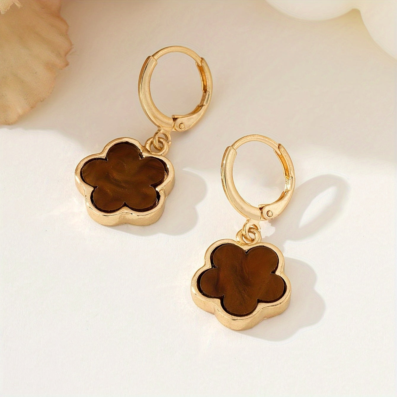 Colorful Lucky Flower Design Dangle Earrings Elegant Simple Style Alloy Jewelry Female Earrings