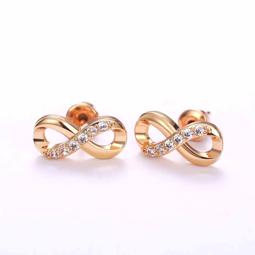 Lucky Cubic Zirconia Infinity shaped Stud Earrings Silver Plated Jewelry For Women 1Pair