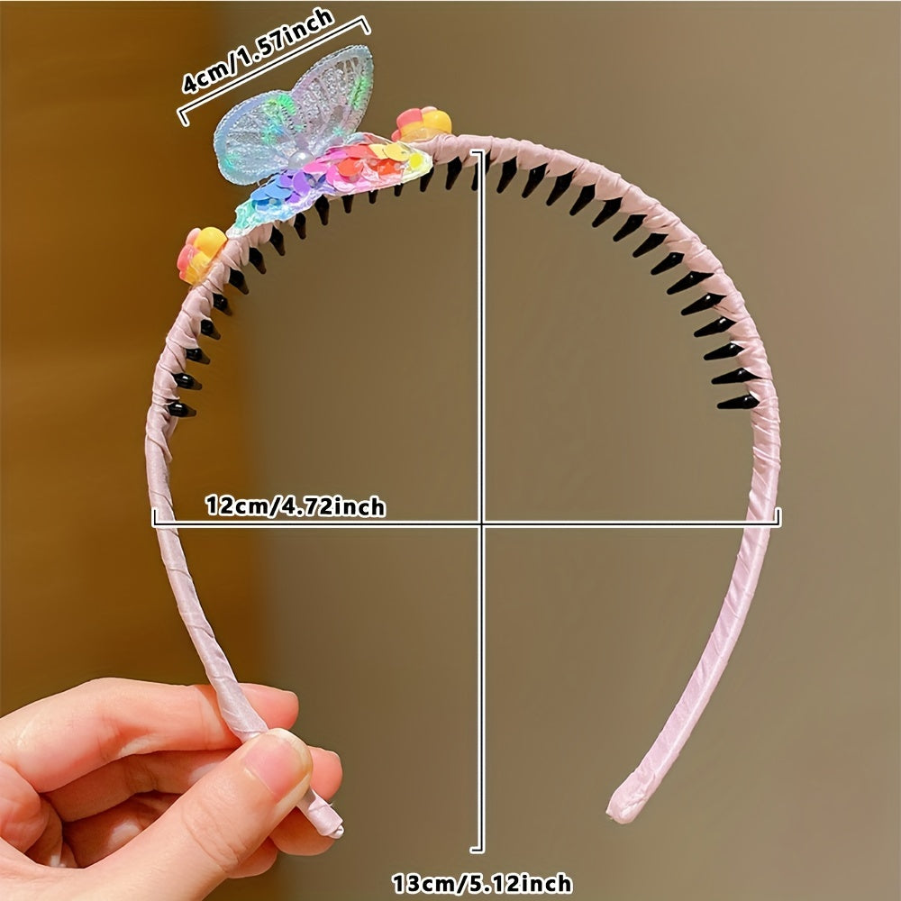 LEMON LOVEO 3pcs Sweet Butterfly & Flower Hairbands - Non-Slip, Colorful Resin & Fabric, All-Season Versatility for Girls