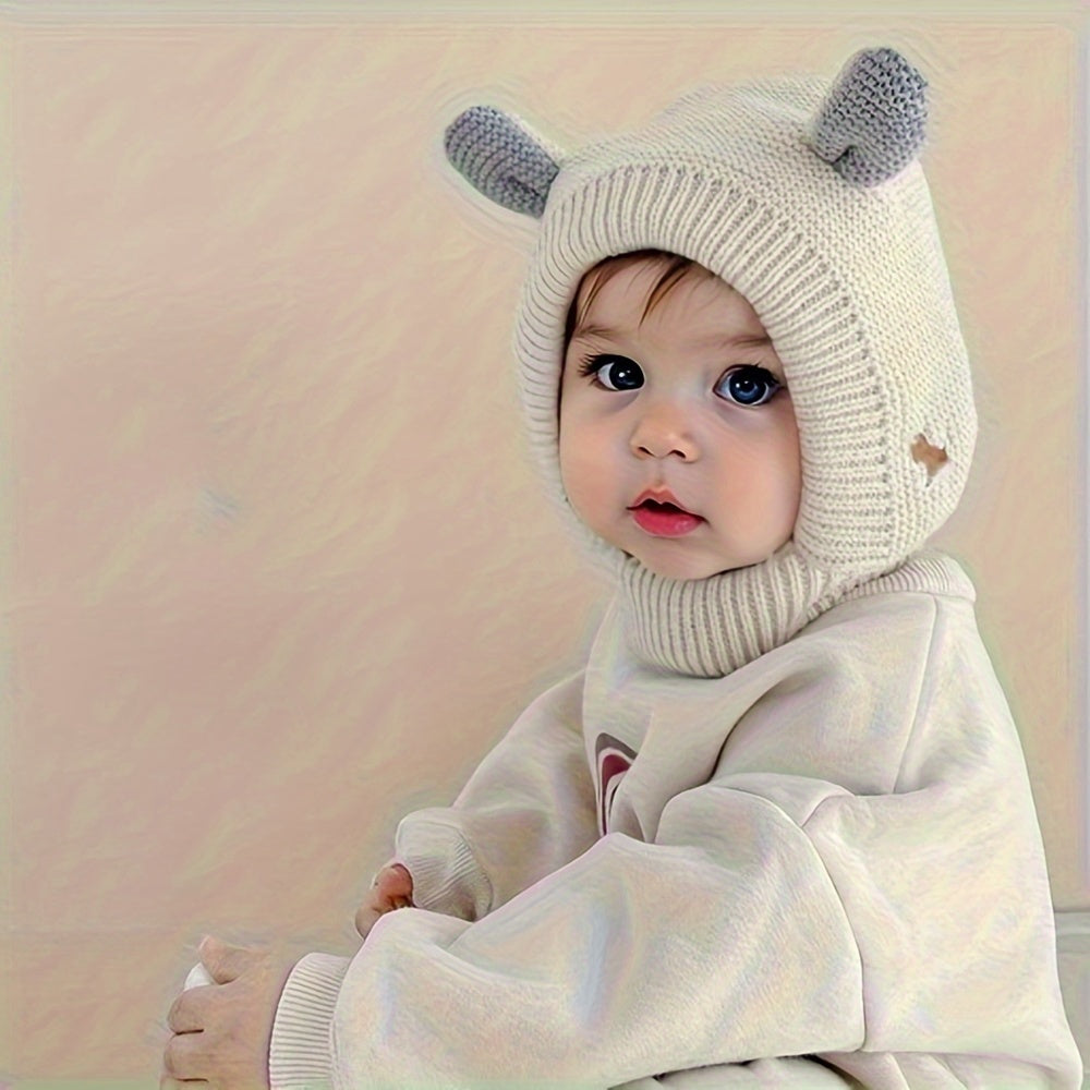 1pc Children's Knit Hat, Warmer Pullover Cap With Cute Ear Fleece Lined For Baby Boys & Girls In Autumn Winter