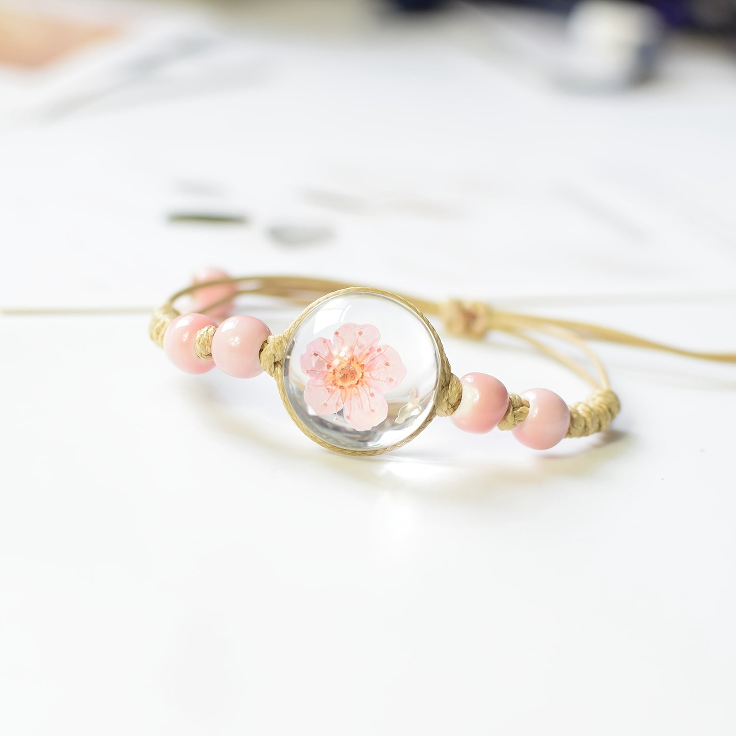 1pc Cute Full Star Dry Eternal Flower Decor Handmade Adjustable Bracelet, Exquisite Holiday Birthday Gift For Besties