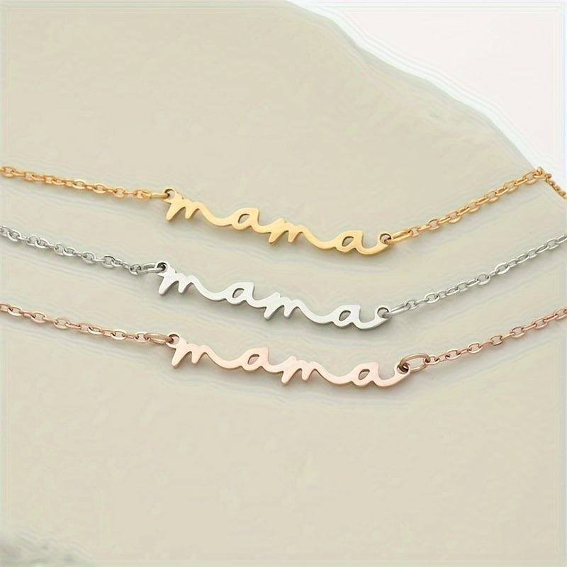 Mini "Mama" Necklace for Women - Golden-Tone Cursive Script Collarbone Chain, Minimalist Everyday Jewelry, Mother's Day Birthday Gift for Mom, Year-Round Wear, Mothers Day Necklace, Elegant Accessory, Delicate Design