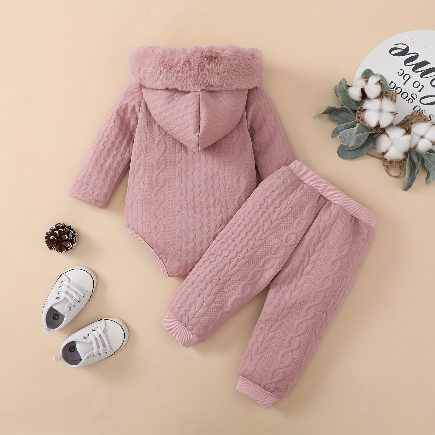 Baby Winter Clothing Set, Baby Girl Hooded Long-Sleeved Jumpsuit + Long Pants Two-Piece Set, for Outdoor