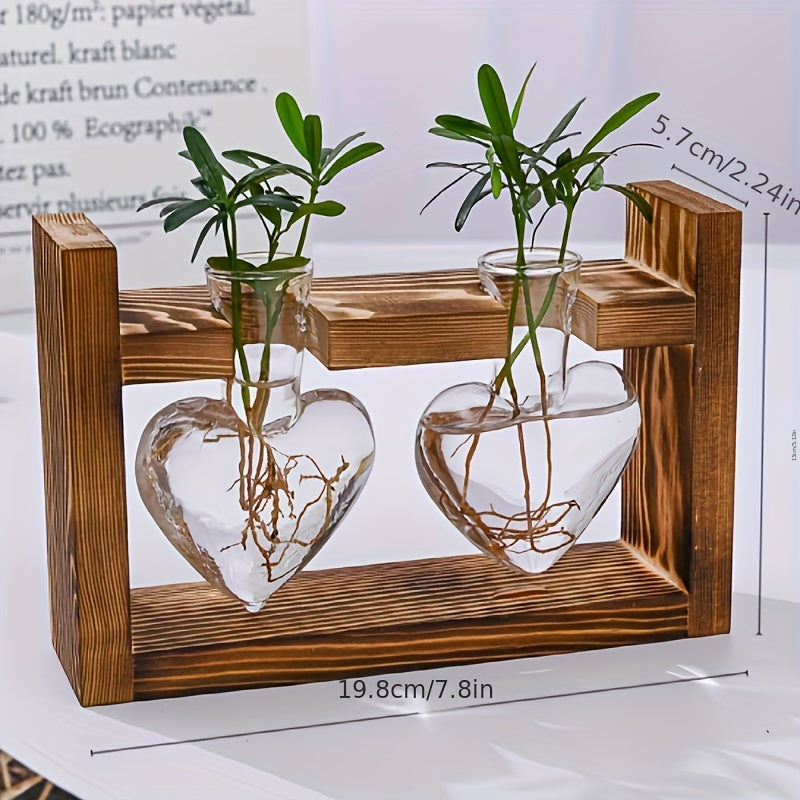 Hydroponic Plant Terrarium Love Heart Vase With Wooden Stand