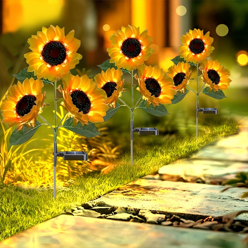 LED Solarium Flower with Realistic Sunflower Lamp - Outdoor/ Lawn & Balcony Landscape Lighting, Plug-Free Operation, Durable Plastic (Easy Semi-Recessed Installation) - Photovoltaic