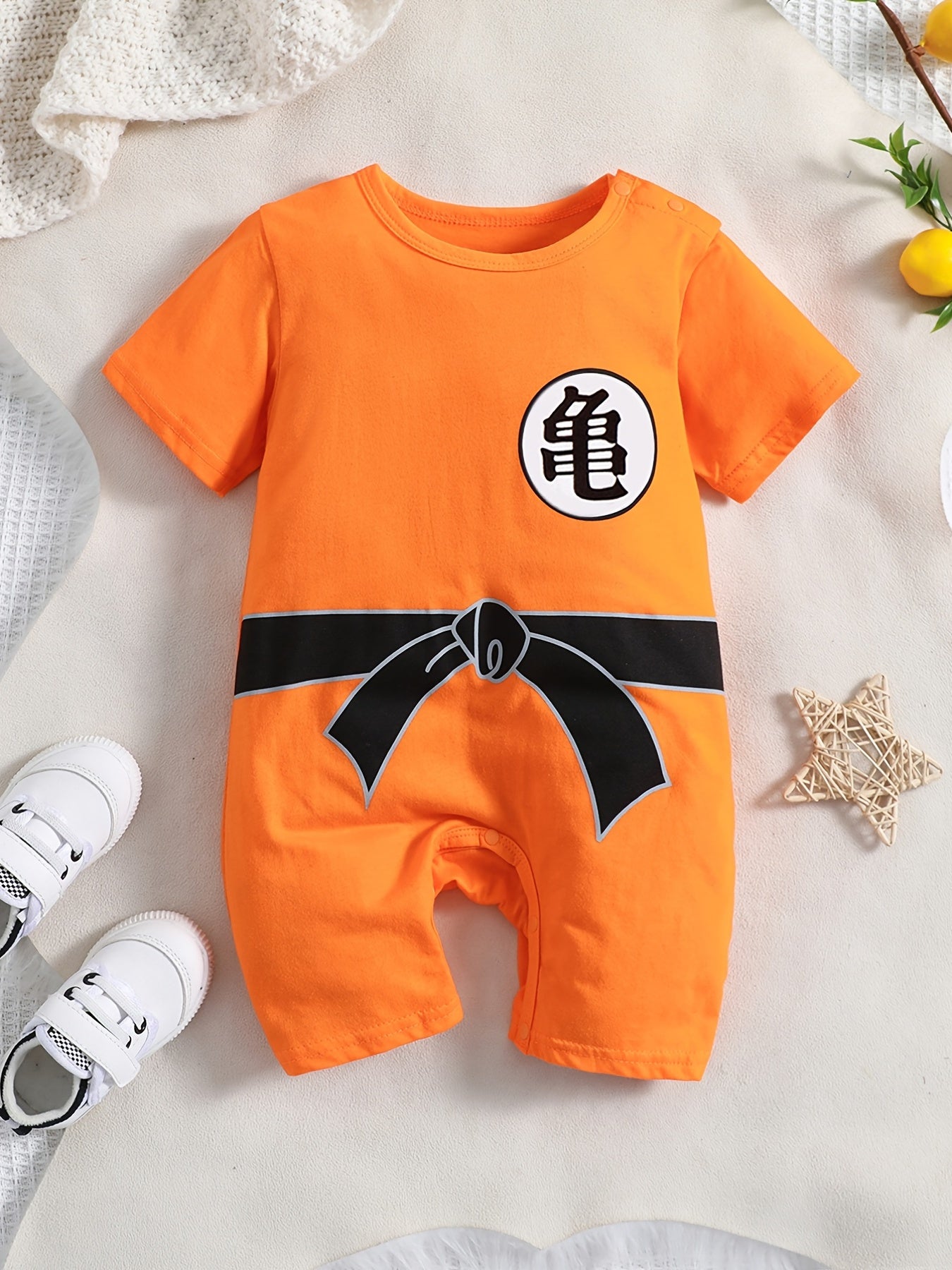 Adorable Baby Boys Short Sleeve Romper Jumpsuit - Unique Chinese Character Design - Comfortable & Breathable Cotton - Perfect for Everyday Wear and Summer Fun