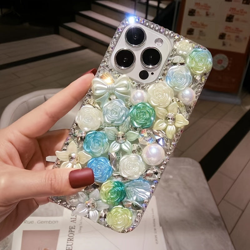 Phone Case - Fashionable And Luxurious Colorful Resin Flower Phone Case with Rhinestones And Pearls, Suitable for Iphone 17 Pro Max/16 Plus/Xr/7G, Designed to Prevent Drops