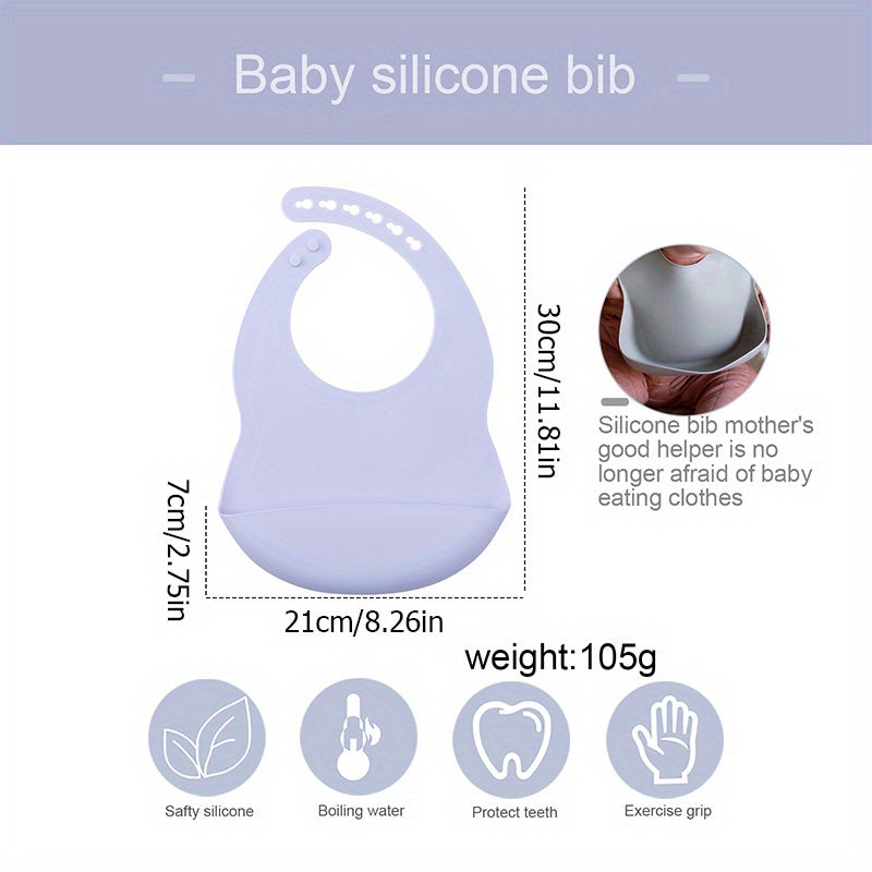 Baby Soft Bib, Simple Plain Color Blank Pattern Adjustable Size Silicone Bib for 1 Year Old +, Christmas, Halloween, Thanksgiving Day Gift Easter Gift