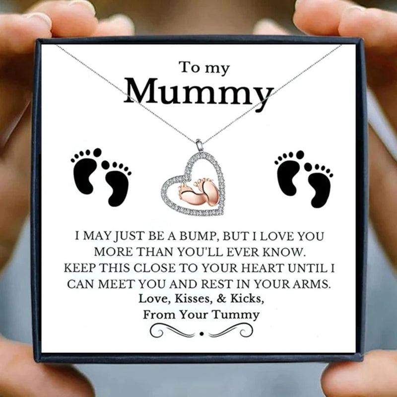 to My Mummy Feet Heart Necklace Pregnancy Gift Mum to Be Feet Shower Gift, Expecting Mum Pregnancy Gift
