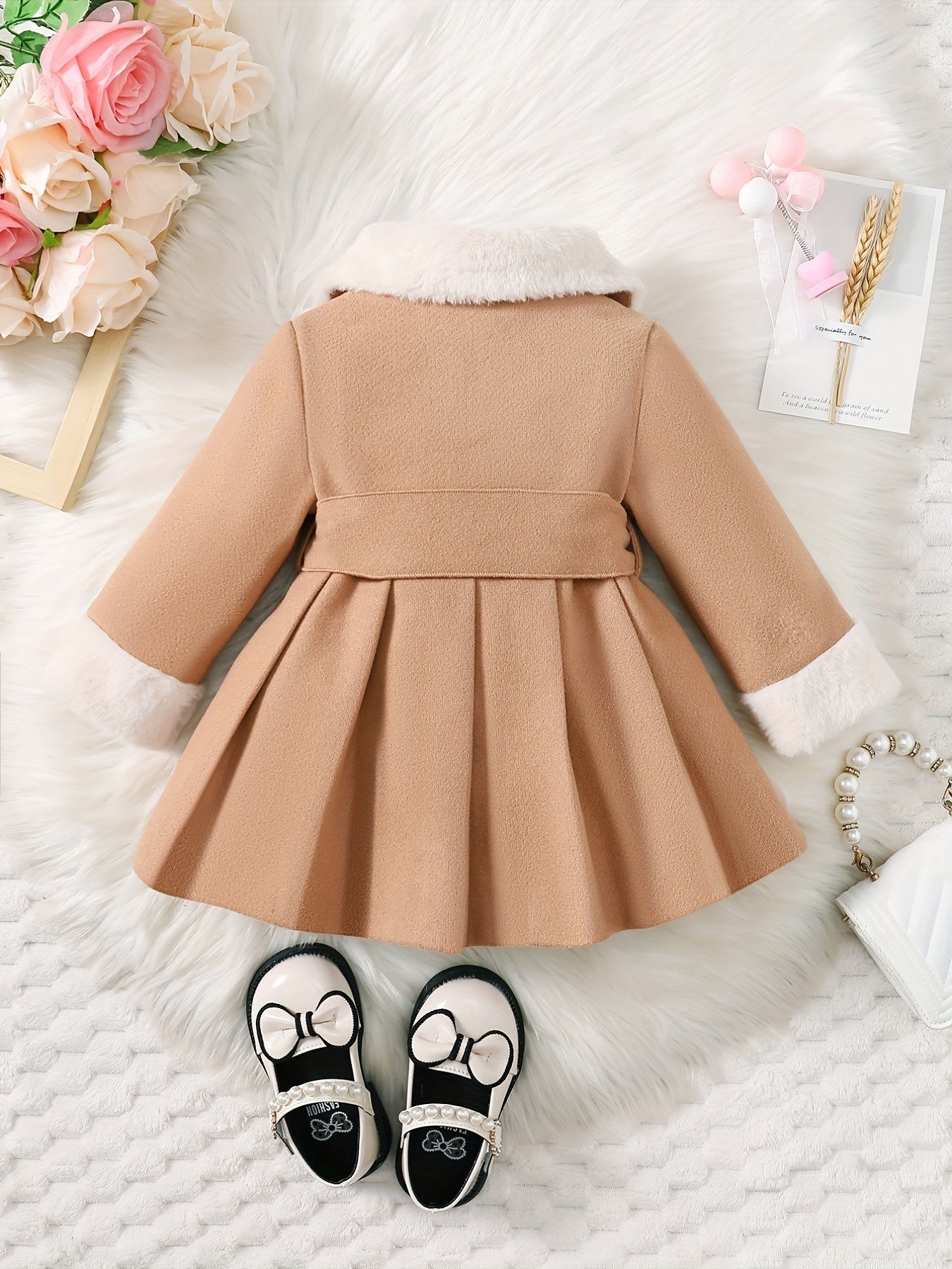 Fashionable And Versatile Coat for Baby Girls in Autumn And Winter, a Perfect Mother'S Day Gift. Adorable Plush Coat with a Bow And Collar, Designed for a Sweet Princess Look. Soft And Comfortable Outerwear to Keep Baby Warm