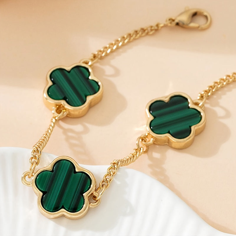 1pc Five Leaf Flower Thin Chain Bracelet Adjustable Hand Chain For Women