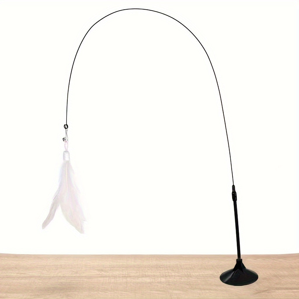 Interactive Feather Teaser Cat Toy 1pc - Bell & Suction Cup, Durable Play Stick for Feline Fun and Exercise
