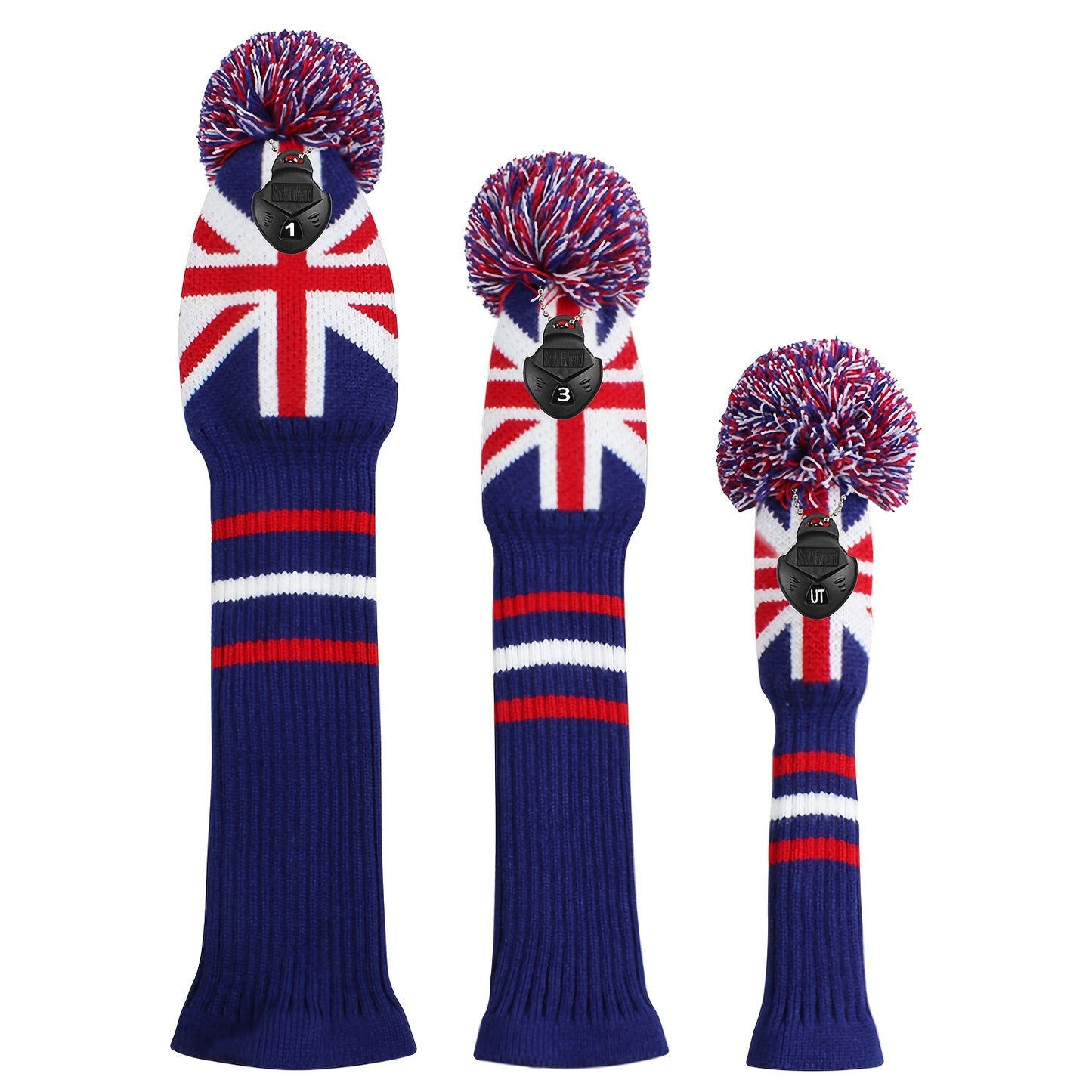 British Flag Design Golf Club Headcovers - Driver, Fairway, Hybrid (Set of 3) - Model GH-157