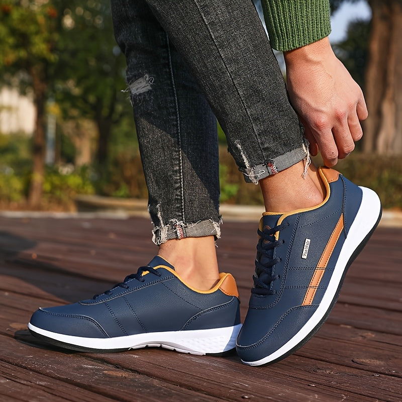 VanWeir Lightweight Men'S Shoes | Navy Blue/White, Lace-up sneakers with MD/TPR Sole, Breathable Fabric Lining for Outdoor, Hiking & Casual Wear