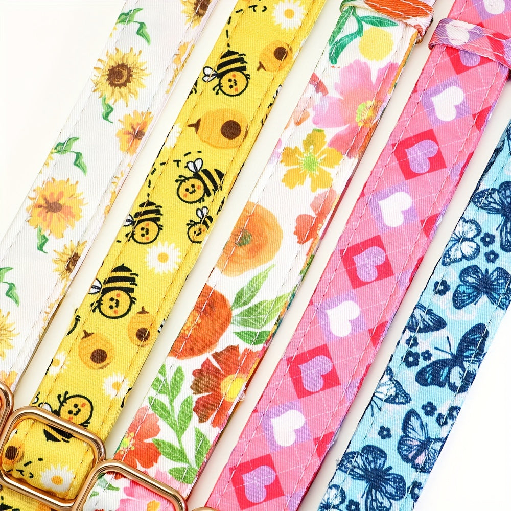 Adorable Personalized Dog Collar - Vibrant Flower & Bee Design - Custom Printed for Small & Large Pups, Durable and Adjustable, Perfect Stylish Accessory with a Personal Touch