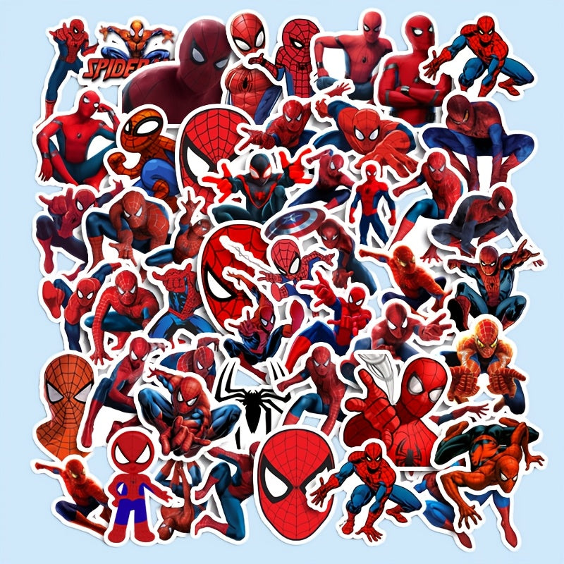 Marvel 50-Pack Spider-Man Stickers, Cartoon Character Decals, Self-Adhesive, Reusable, Paper Material, for Laptops, Travel Cases, Phones, Waterproof DIY Decoration