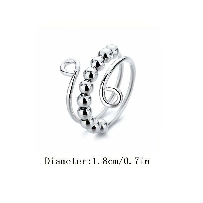 Stainless Steel Relief Ring Open Adjustable Size Creative Beads Fidget Ring Gift for Women