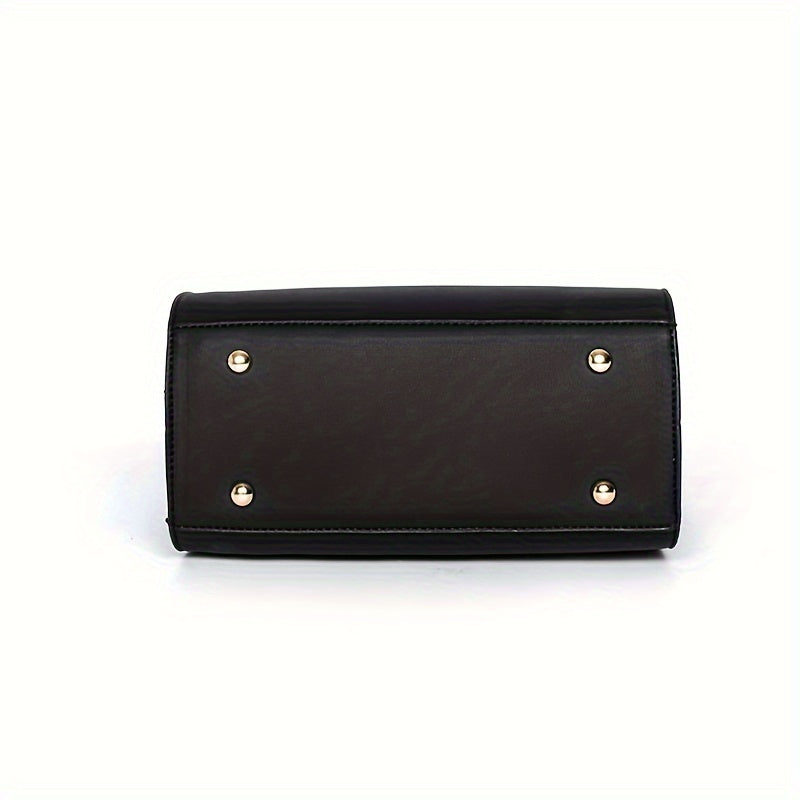 [Faux Leather Shoulder Handbag] Elegant Faux Leather Handbag - Lightweight Solid Color Shoulder Bag with Tassel Embellishment, Adjustable Strap, Zipper Closure, Polyester Lined, Edge Paint Detail - Available in Multiple Color