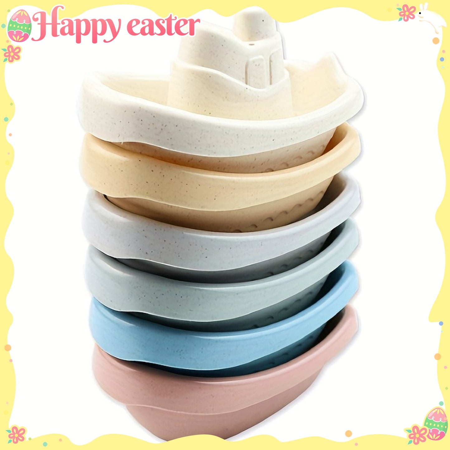 [Fun Sailing Toy] 6pcs Stacking Toy Set | Sailing Small Boats, Stacking Cups, Early Education Building Blocks, And Children's Bath And Beach Toys