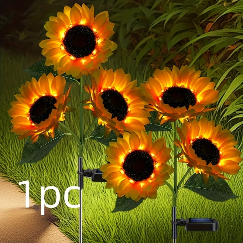 LED Solarium Flower with Realistic Sunflower Lamp - Outdoor/ Lawn & Balcony Landscape Lighting, Plug-Free Operation, Durable Plastic (Easy Semi-Recessed Installation) - Photovoltaic
