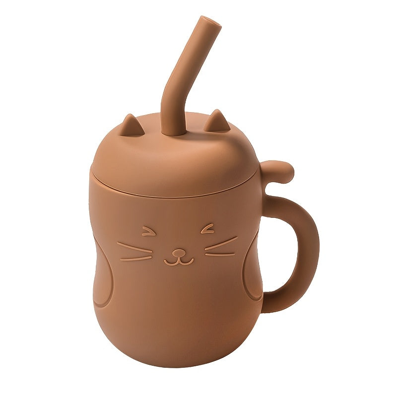 TYRY.HU Baby Learning Cup with Straw & Lid - Leak-Proof Soft Silicone Training Cup Suitable for, Feeding, Lid & Straw, Cute Cat, Easy to Clean, (4 Colors: ///)