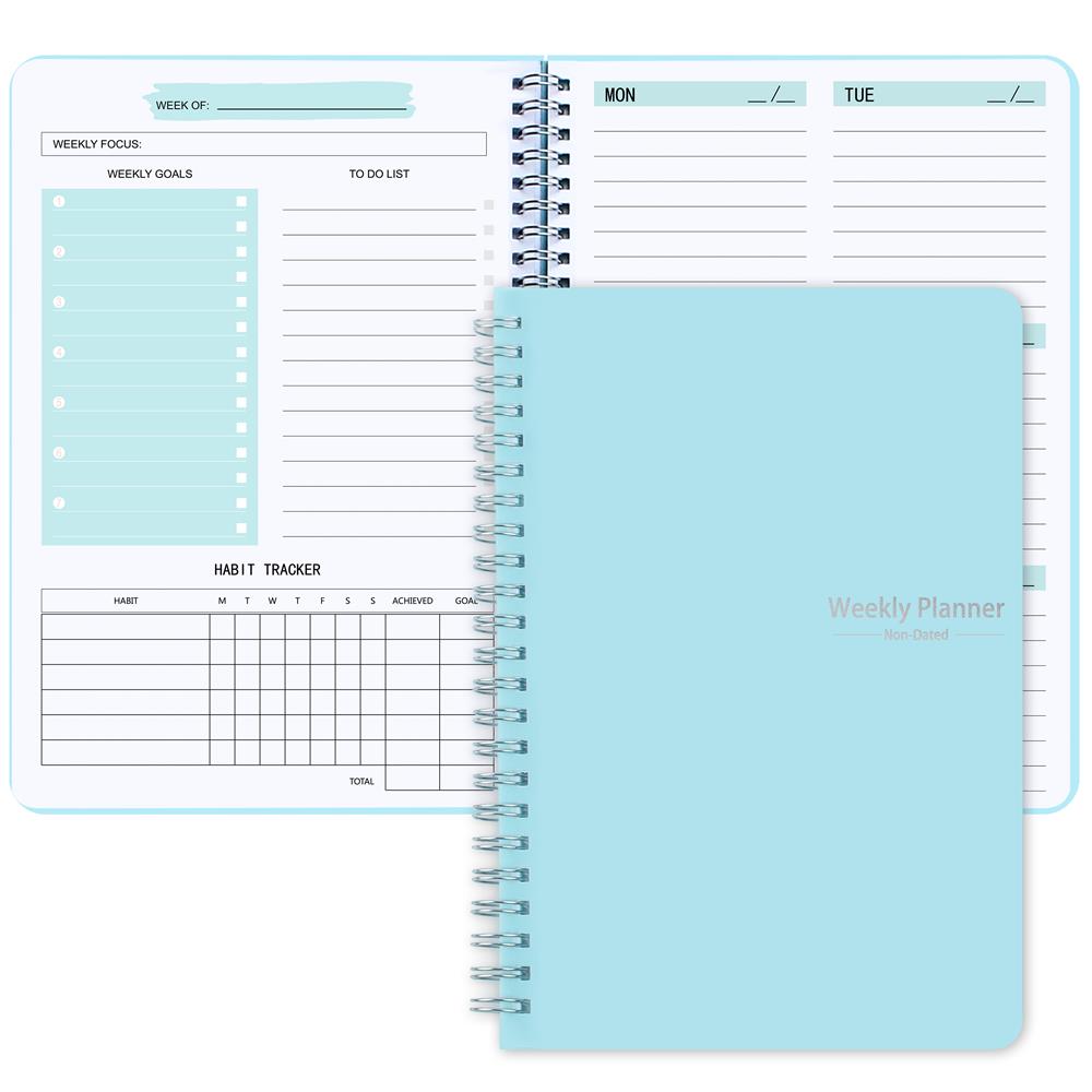 1pc Trees Undated A5 Daily Weekly Notebook Planner | Spiral Bound, 52 Sheets, 21.08*13.97 cm, Pvc Cover, English Language, Ideal For Office And School Use
