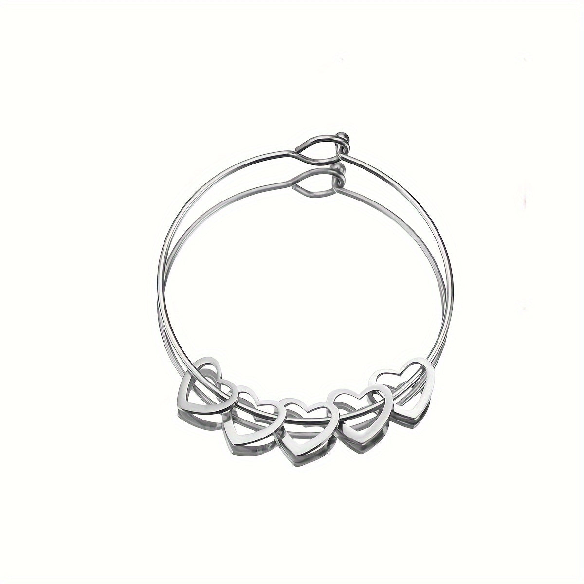 Customized Stainless Steel Bangle with Personalized Lettering - Adjustable, Engraved Family Names, Heart Charms, Meaningful Mothers Day Gift, Durable Fashion Jewelry