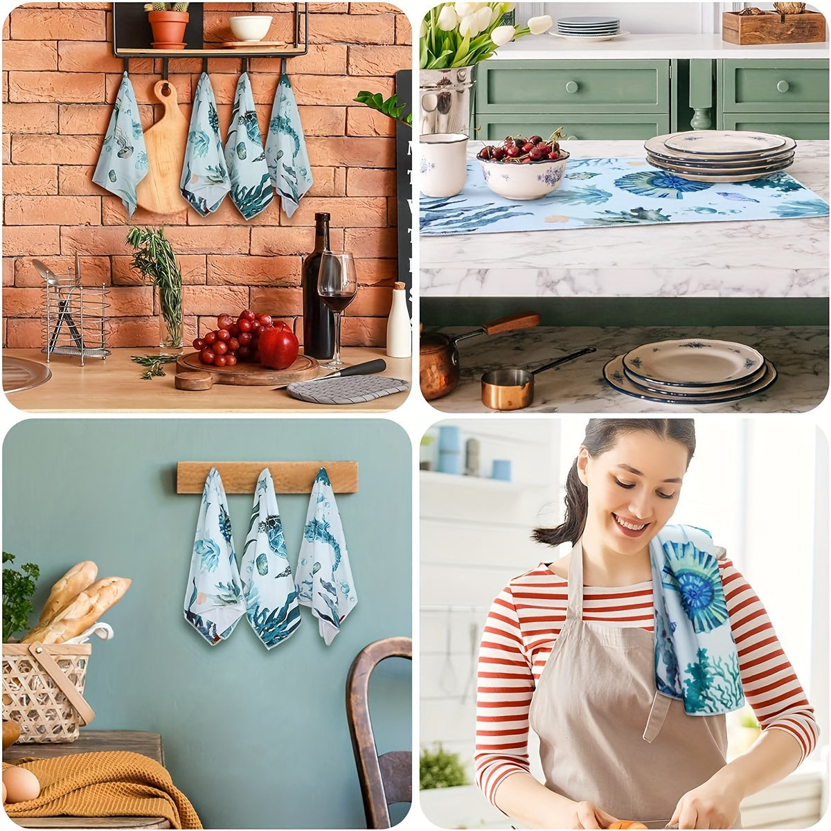 6-Piece Beach Ocean Kitchen Towel Set - Ultra-Absorbent, Super-Soft, and Perfect for Kitchen Decor - Vibrant Turtle Design, Ocean-Inspired Animal Theme, Ideal for Hand Drying and Wiping Down Surfaces, 45 x 70 cm