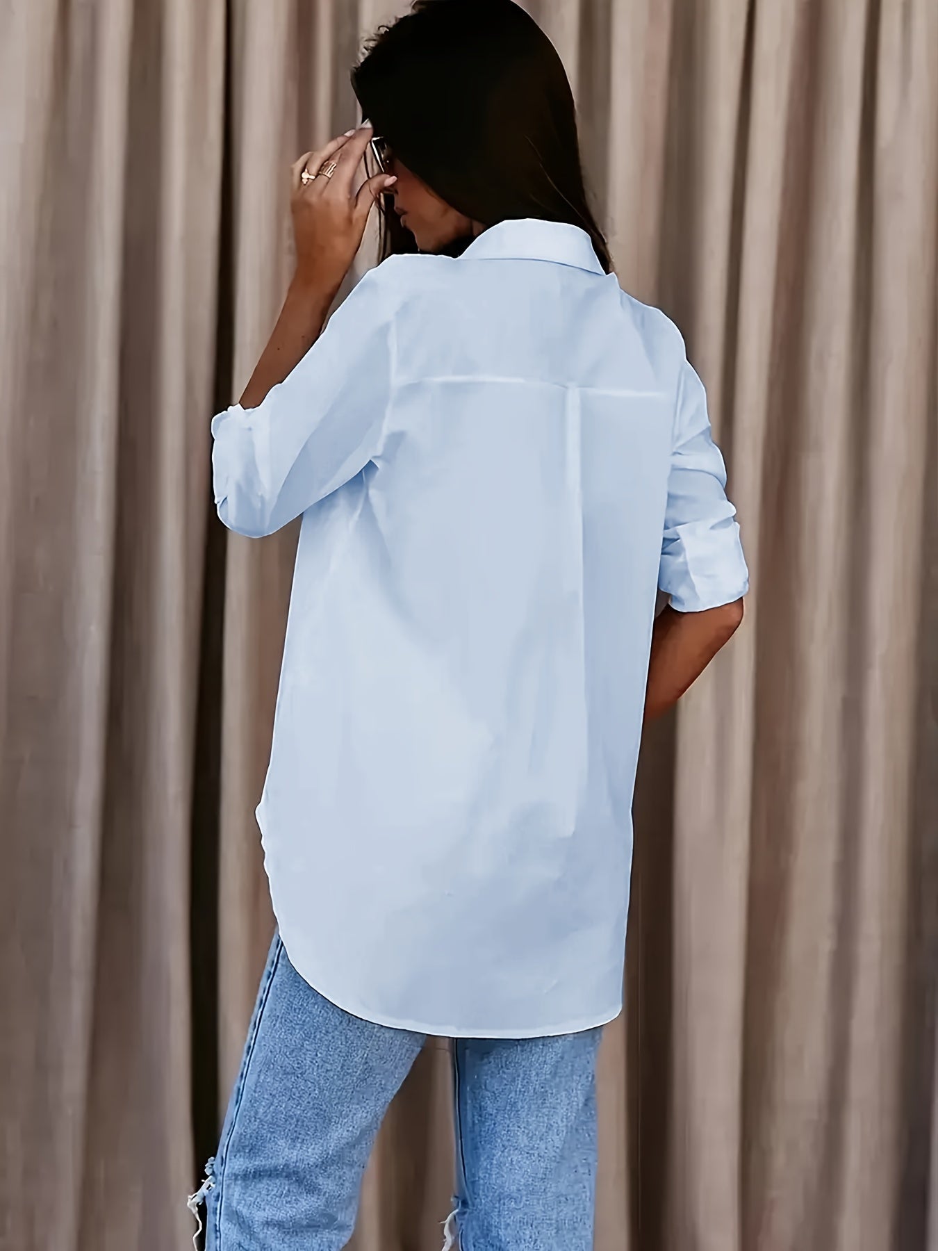 Solid Button Front Shirt, Casual Turn Down Collar Office Work Shirt, Women's Clothing