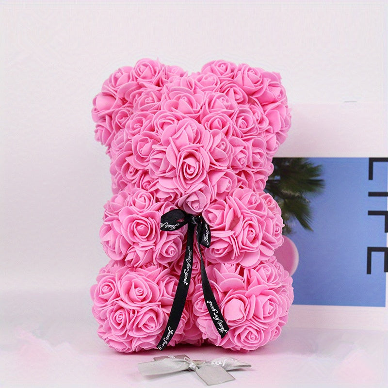 Single Artificial Rose Bear - Soft, Realistic, and Lifelike Flower Petals, Exquisite Craftsmanship, Romantic Gift for Every Occasion, Anniversary, Birthday, Wedding, Valentine's Day, and More - No Box Included