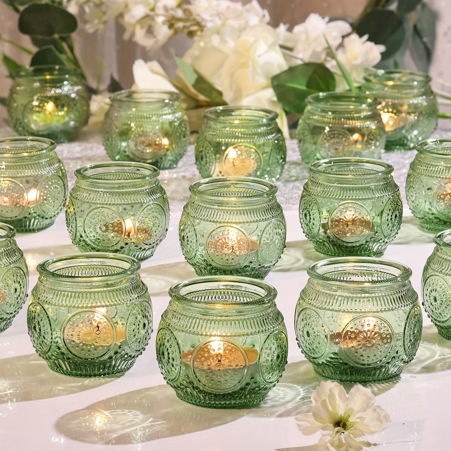 Glass Tea Light Candle Holders, Polished Finish, Flower Theme, Tabletop Mount, Versatile for Wedding, Shower, Party Decoration, Ideal for Christmas, Halloween, Easter, Thanksgiving, Valentine'S Day