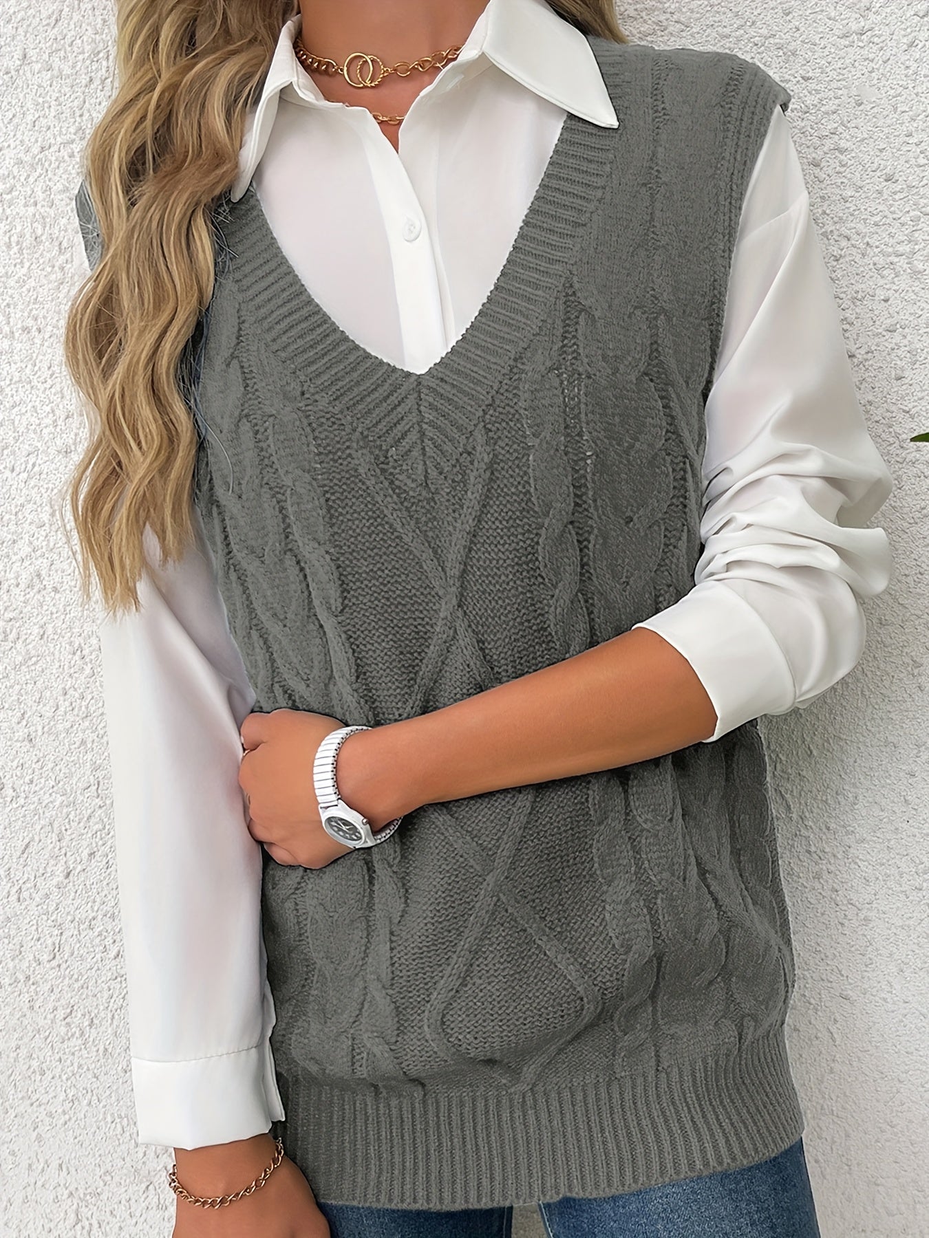 Women'S Sleeveless V-Neck Sweater Vest | Medium Stretch, Rib, Casual Style for Spring/Fall