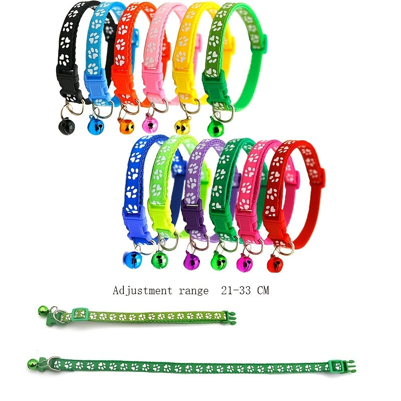 Rainbow Cute Bell Collar with Adjustable Buckle and Paw Print Design for Cats