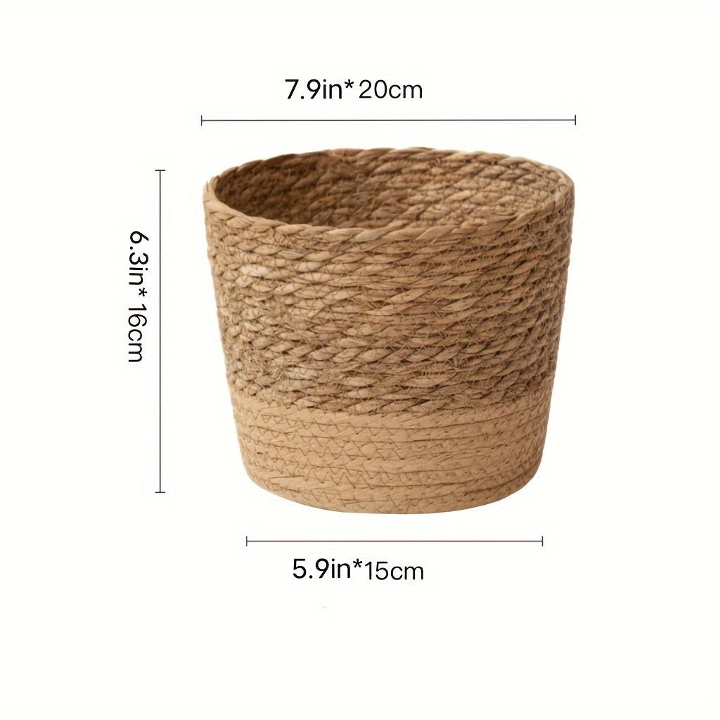 1pc, Handmade Braided Straw Natural Sea Grass Braided Flower Pot Rattan Braided Plant Green Plant Cover Pot Home Decoration Flowerware Contains Waterproof Layer Flower Basket