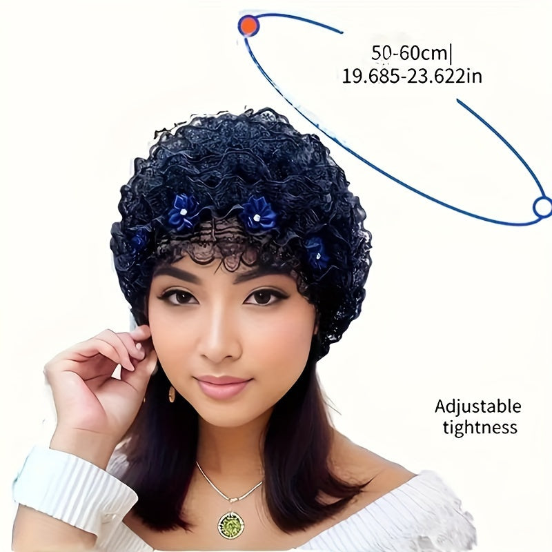 Elastic Lace Flower Hat - Breathable Polyester, Adjustable Drawstring, Perfect for Festive Parties & Urban Style, Festive Headwear | Floral Embellished Hat | Construction, Lace Hat
