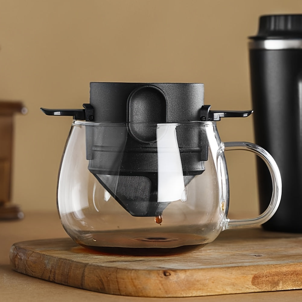 1pc Portable Pour Over Coffee Dripper, Reusable Stainless Steel Infuser with Folding Design, Plastic Material, Black, Manual Coffee Maker | Portable Infuser | Stainless Steel Dripper