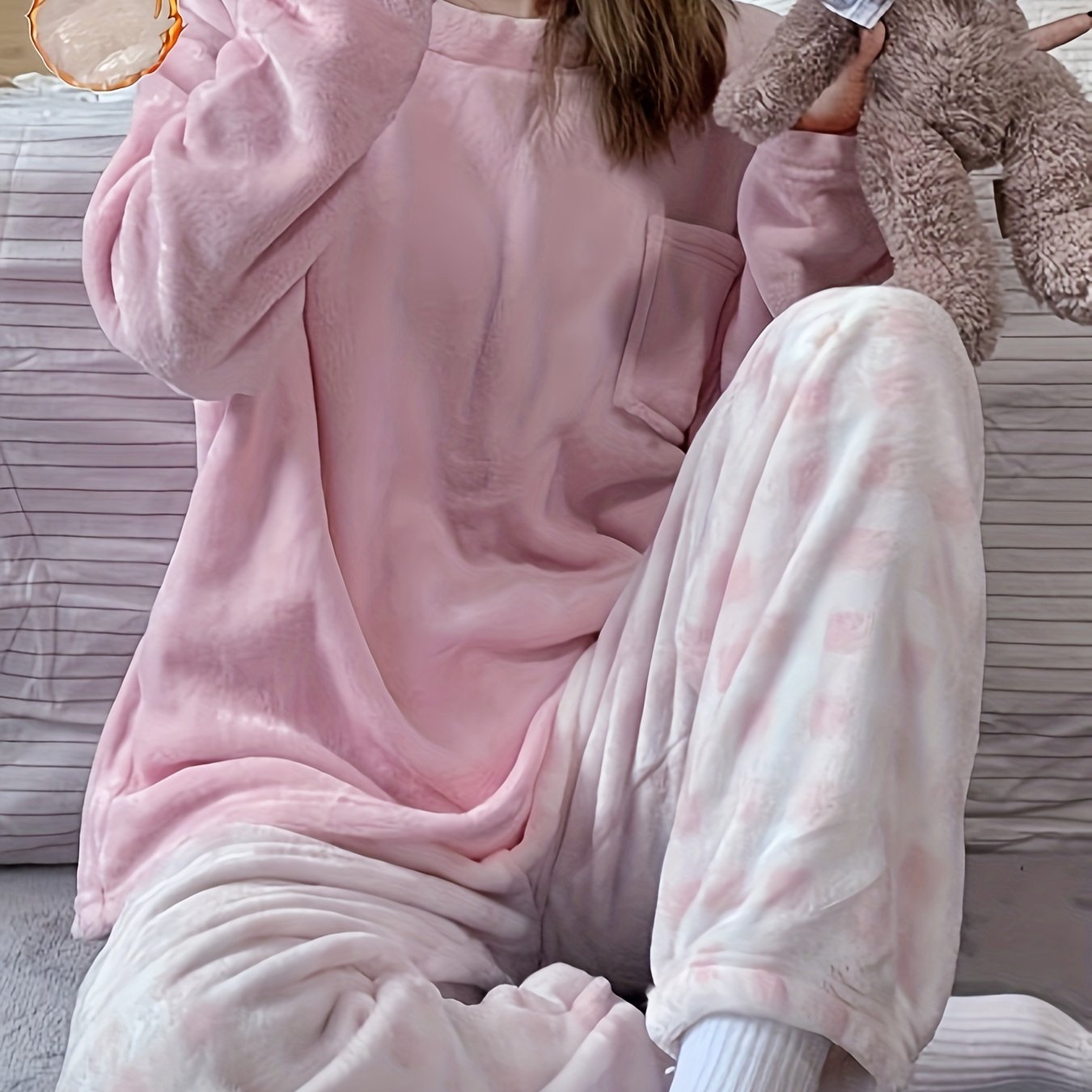 [Velvet Pajama] Winter Warm Velvet Pajama Set | Plaid Pattern Pajama, Solid Color Casual Home Wear Set