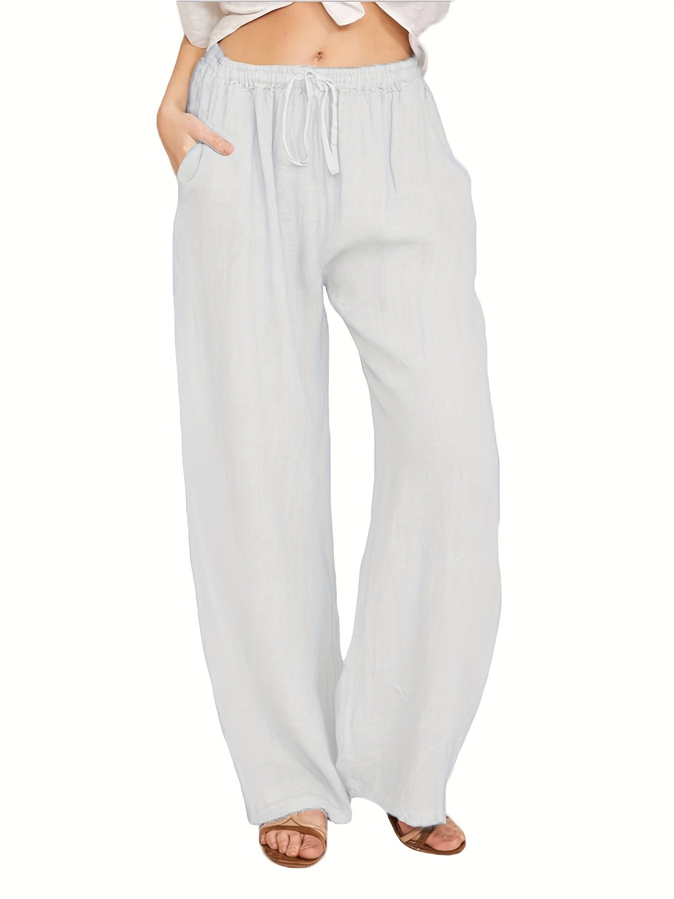 Drawstring Wide Leg Pants, Solid Loose Palazzo Pants, Casual Every Day Pants, Women's Clothing