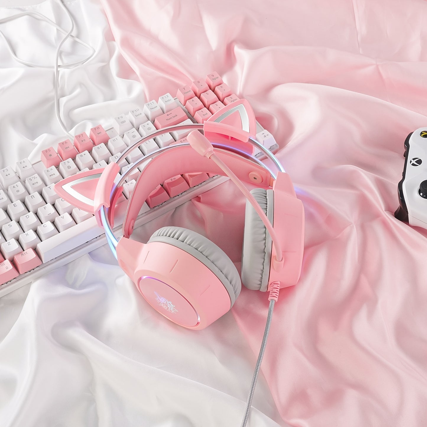ONIKUMA X15pro Cat Ears Gaming Headset with LED Light-Up Headband, Wired, Noise-Canceling Mic for PC & Laptop