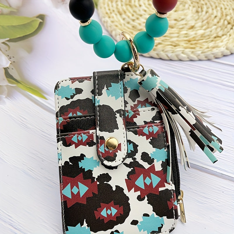 1pc Stylish Leopard Sun Flower Cow Pattern Silicone Bangle - Western Cowboy Bag Bead Keychain, Ladies Wallet Card Holder, Fashionable Key Ring with Unique Design and Colorful Pattern