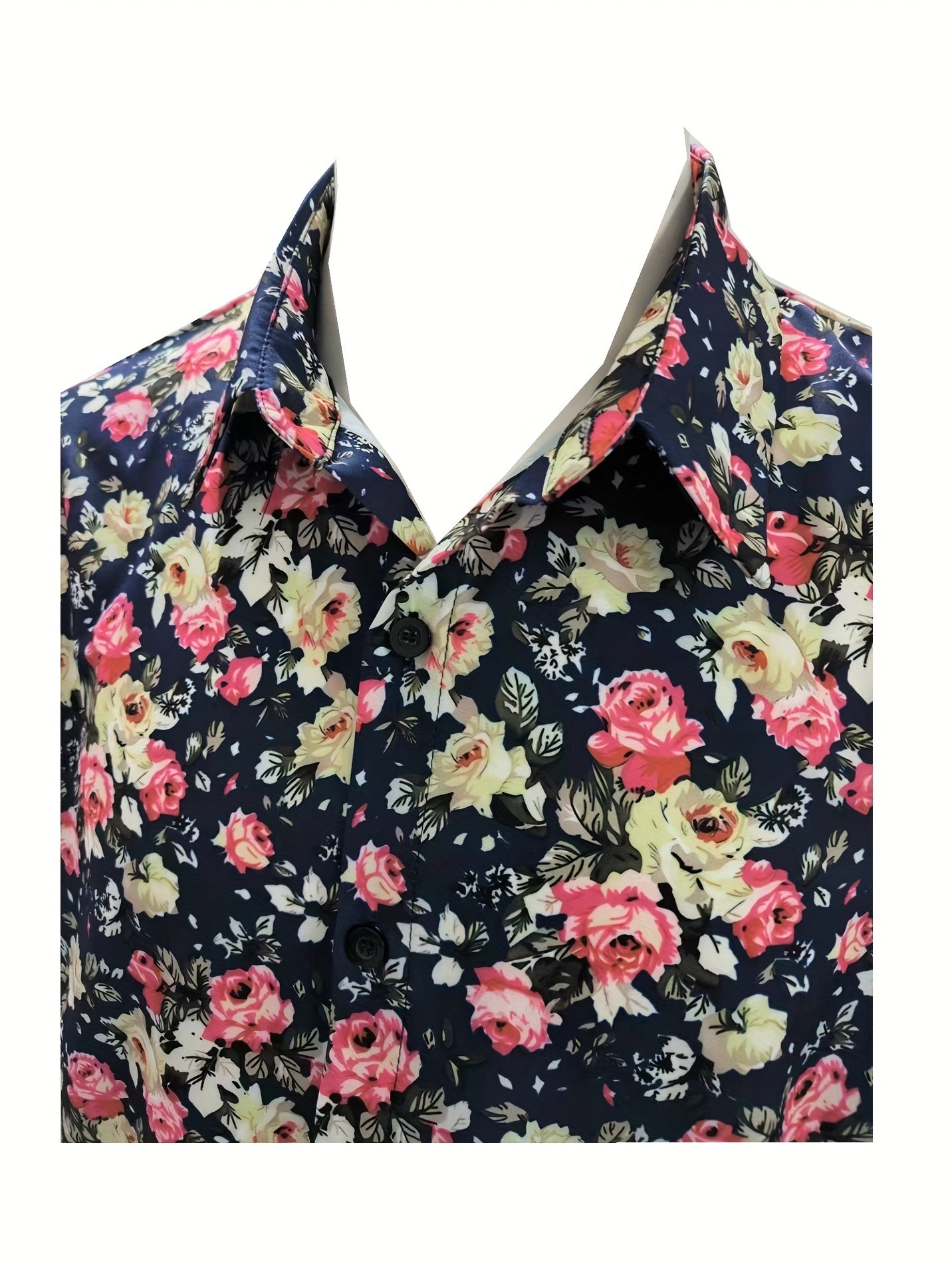 Retro Style Flower Print Men's Casual Long Sleeve Button Up Lapel Shirt, Spring Fall