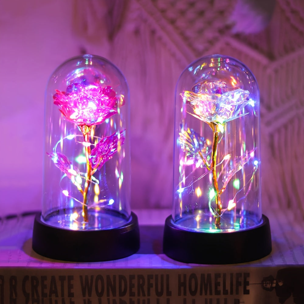 One Piece of Contemporary LED Rose Flower Night Lamp Featuring a Plastic Cover, Powered by Batteries, Ideal for Tabletop Decoration in Bedrooms And Homes. This Rose Lamp Is Perfect for Occasions Like Valentine'S Day, Mother'S