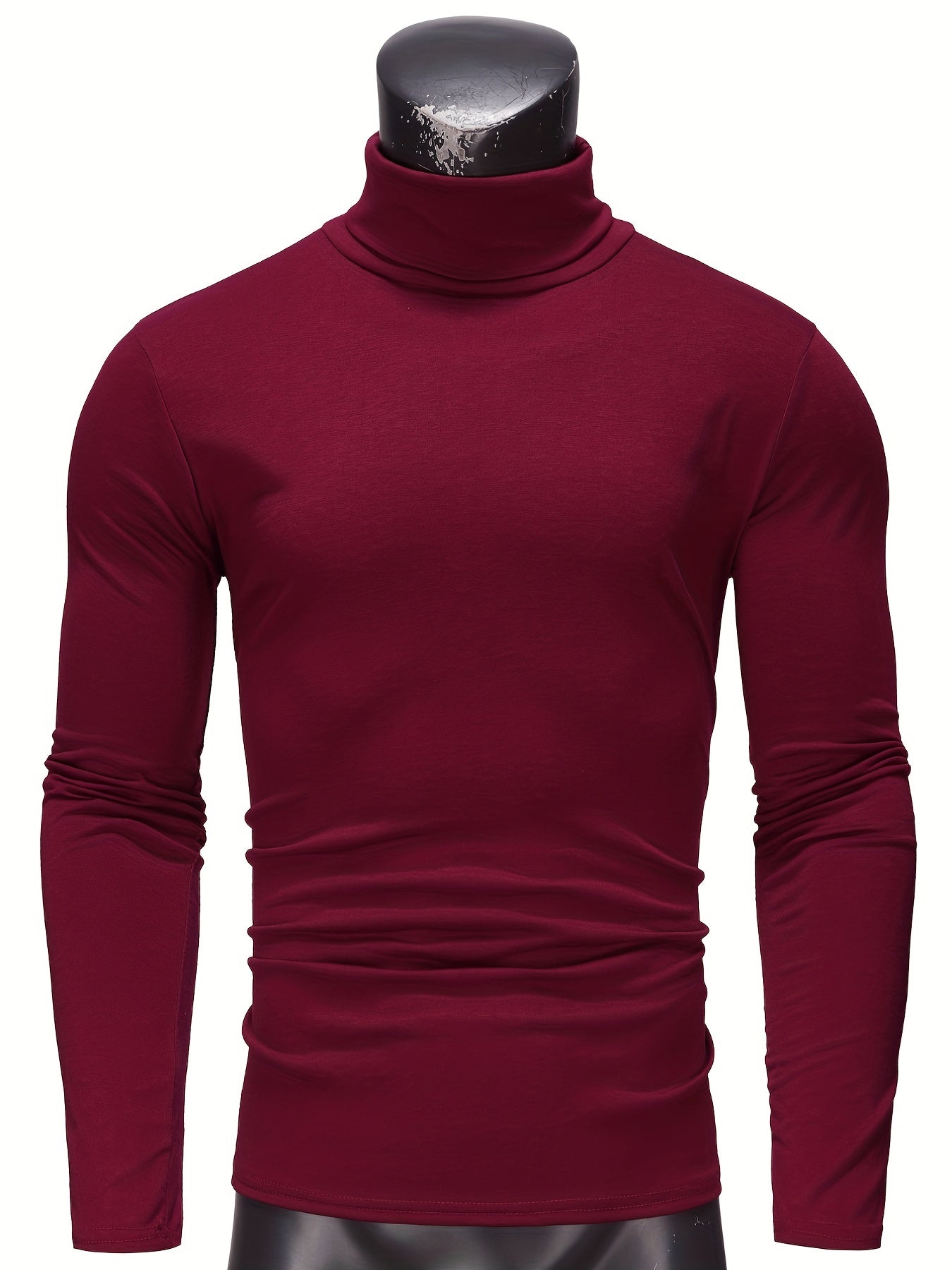 Fashionable White Base Layer Solid Color High Neck Men's Long Sleeve T-Shirt